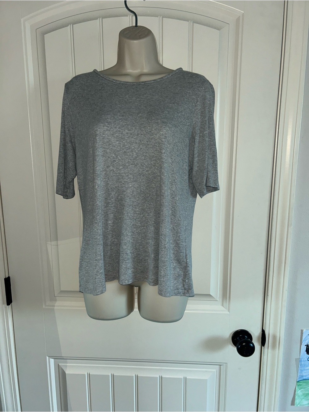 NEW Eileen Fisher Light Gray Short-Sleeve Knit Ribbed Tee Sz L